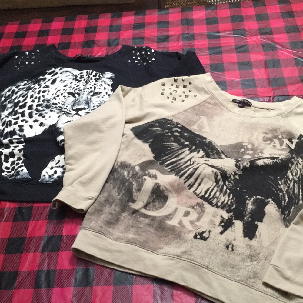 2 sweatshirts Americana leopard studded punk